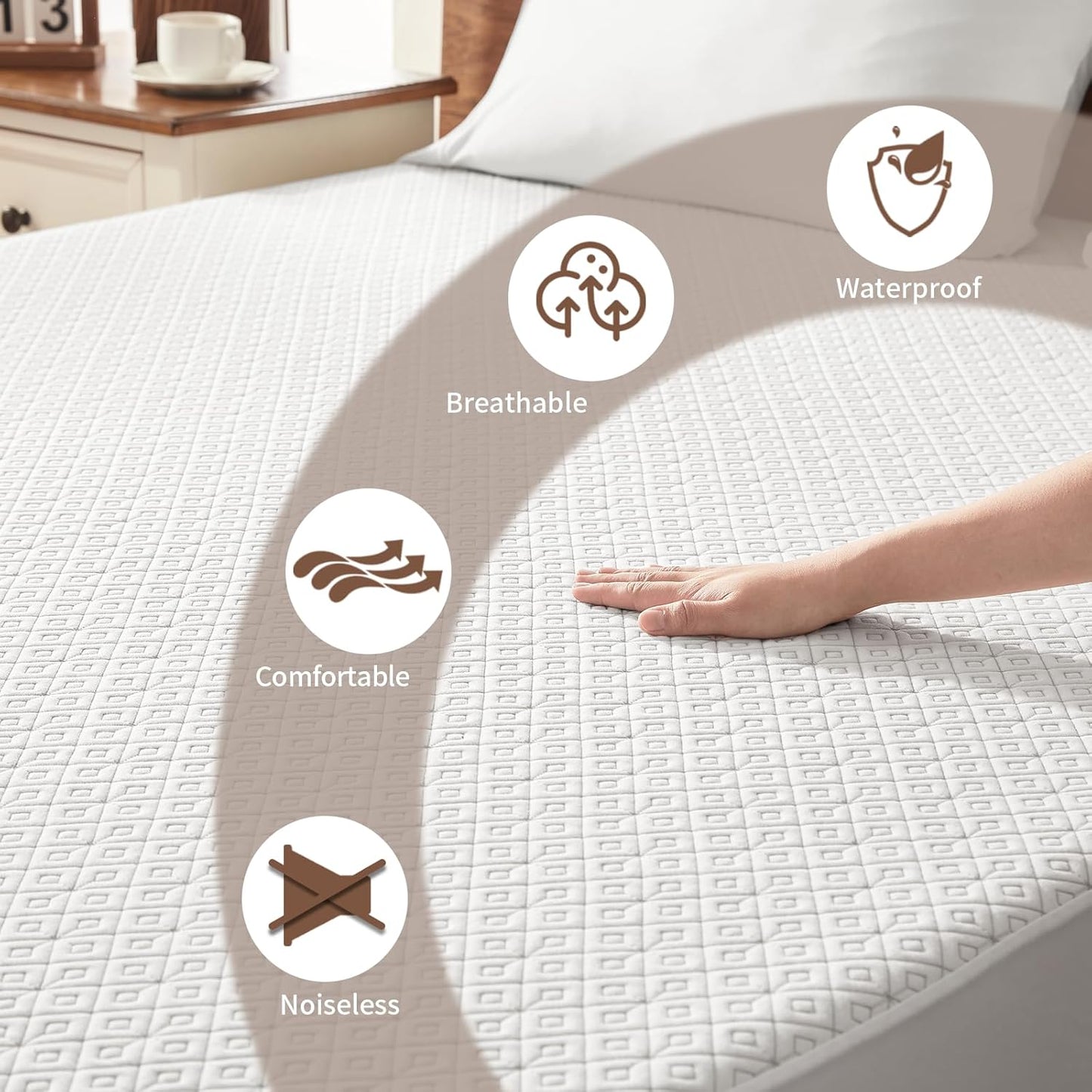 Twin Mattress Protector, Waterproof Noiseless Mattress Cover with Stretchable Pockets for 6-15 Inches Mattress, Soft Breathable Mattress Pad Machine Washable (White)