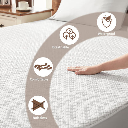 Twin Mattress Protector, Waterproof Noiseless Mattress Cover with Stretchable Pockets for 6-15 Inches Mattress, Soft Breathable Mattress Pad Machine Washable (White)
