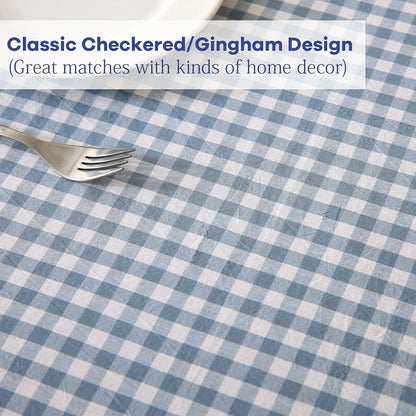 Dust Blue and White Plaid Cotton Ruffled Rectangular Tablecloth, 120 x 60 Inches, Vintage Cottage Style