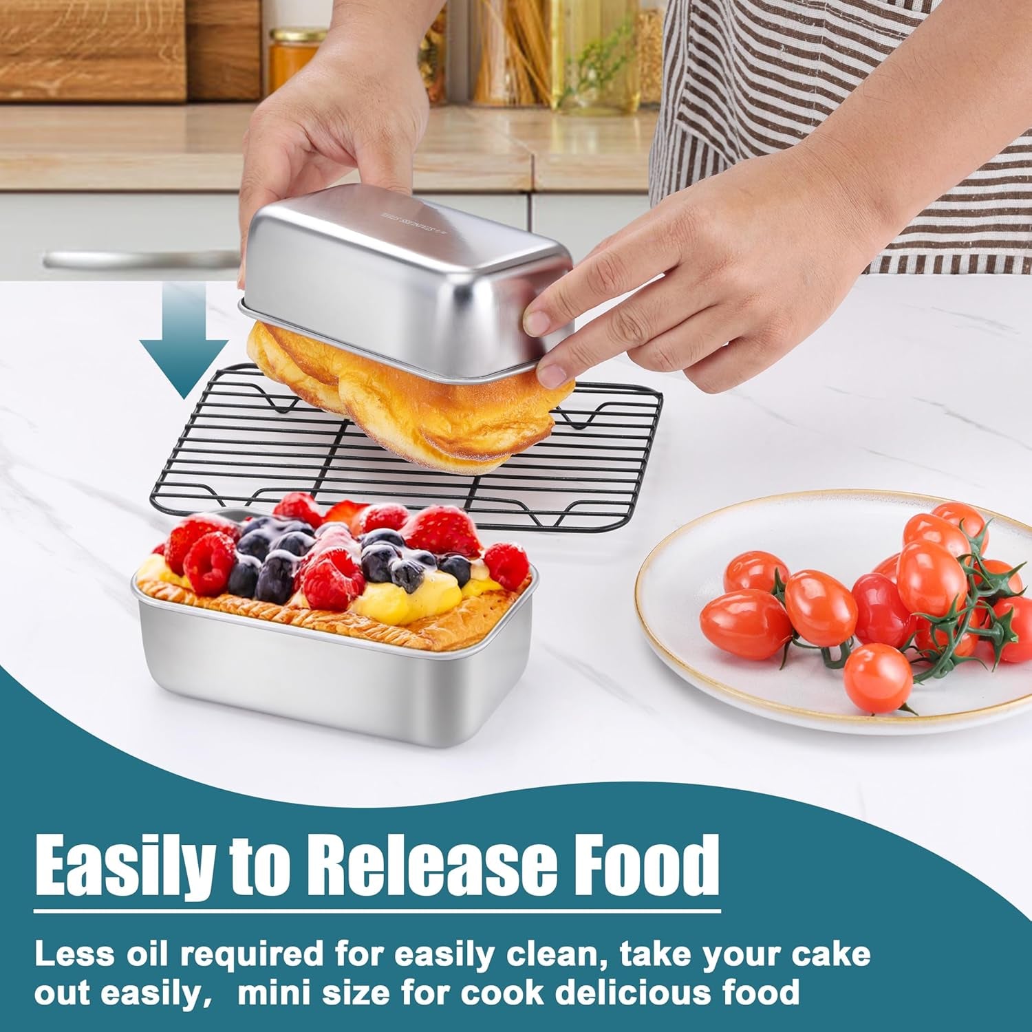 Mini Loaf Pans Set, 6 PCS Small Bread Loaf Pan for Baking, 6.3 X 3.5 Inch Stainless Steel Baking Pans for Homemade Bread, Meatloaf, Cake and Brownies, Healthy & Non Toxic, Dishwasher Safe