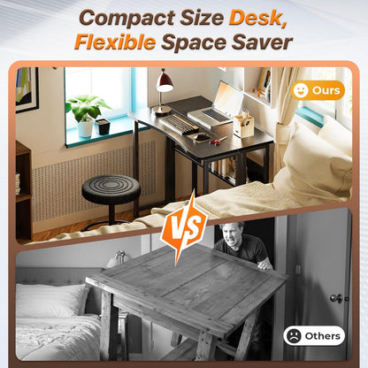 Folding Desk with Storage Shelf - 31.5 Inch Compact Computer Table for Small Spaces, Space-Saving Sofa Table, Ideal for Writing and Office Use, Easy to Fold, Black