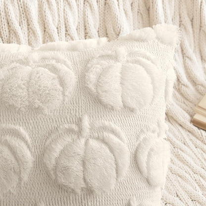 Fall Throw Pillow Covers 18X18 Set of 2 Autumn Decorations Beige Pumpkin Accent Pillowcase for Sofa Couch Porch Bed Living Room Soft Plush Faux Fur Halloween Farmhouse Home Decor
