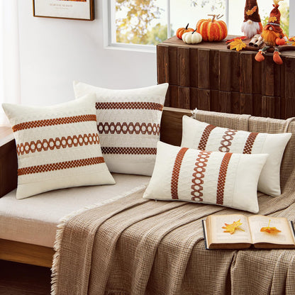 Set of 2 Rust Fall Decorative Lumbar Pillow Covers 12X20 Inch Farmhouse Rustic Boho Couch Throw Pillows Modern Cotton Cushion Covers Retro Cute Macrame Woven Home Decor for Bed Sofa Chair