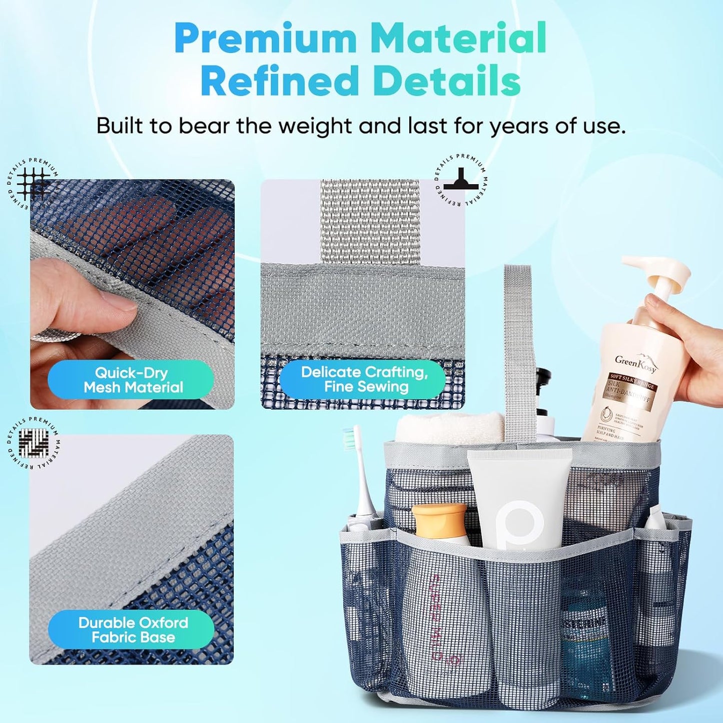 2 Pack Mesh Shower Caddy Portable for College Dorm Room Essentials, Shower Caddy Dorm with 8-Pocket Large Capacity,Shower Bag for Beach,Swimming,Gym