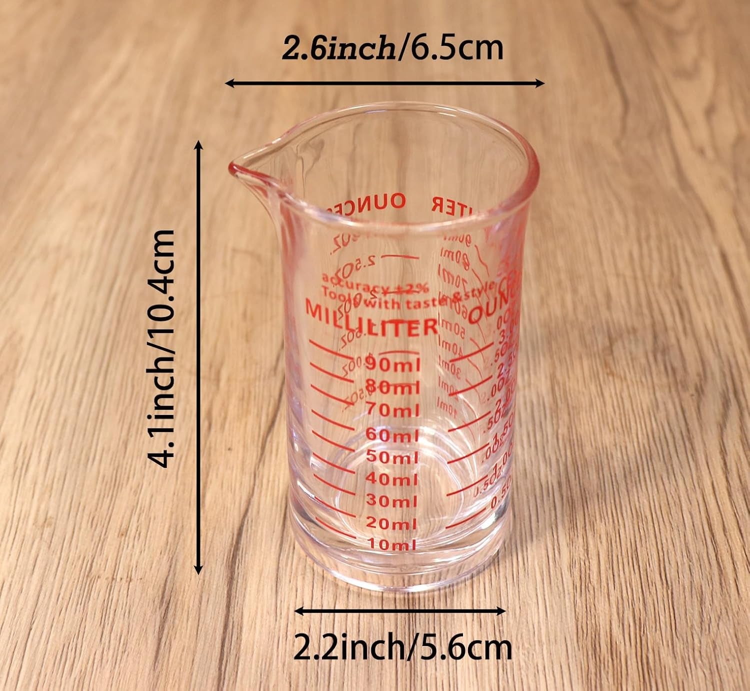 Ackers 3Oz/90Ml Glass Measuring Cup – Shot Glass with Double Scale-Ounce,Ml Markings for Kitchen & Bar(Red Line)