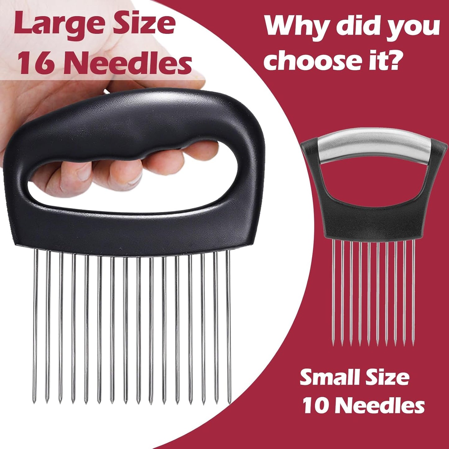 Extra-Large Onion Holder for Slicing, Onion Cutter Vegetable Chopper, Extra-Large Tomato Slicer with 16 Long Needles, Stainless Steel Tomato Potato Slicer, Meat Tenderizer, Food Slicing Guide