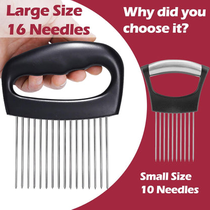 Extra-Large Onion Holder for Slicing, Onion Cutter Vegetable Chopper, Extra-Large Tomato Slicer with 16 Long Needles, Stainless Steel Tomato Potato Slicer, Meat Tenderizer, Food Slicing Guide