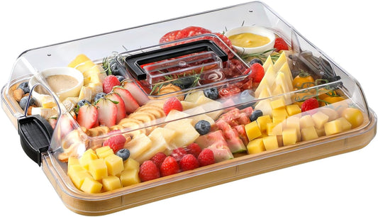 Charcuterie Boards with Lid, Bamboo Cheese Board Set with Locking Lid with Handle, Charcuterie Board Accessories - House Warming Gifts New Home, Bridal Shower Gifts, Wedding Gifts