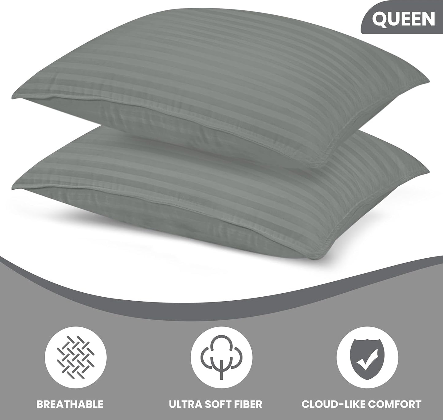 Bed Pillows for Sleeping Queen Size (Light Grey), Set of 2, Cooling Hotel Quality, for Back, Stomach or Side Sleepers