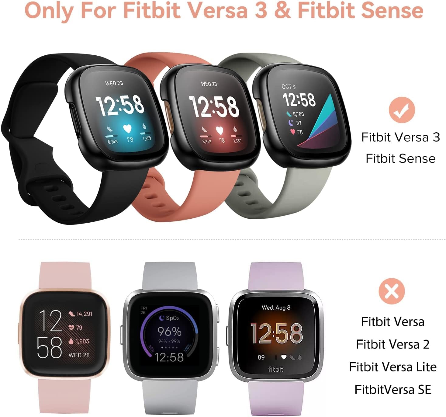 [4 Pack] Screen Protector Tempered Glass for Fitbit Sense/Versa 3, Hard PC Case with Bumper Cover Sensitive Touch Full Coverage Protective Case for Sense/Versa 3 Smart Watch, Black