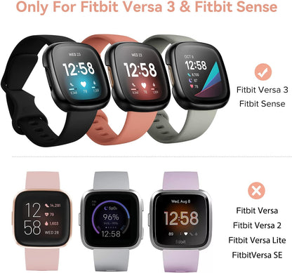 [4 Pack] Screen Protector Tempered Glass for Fitbit Sense/Versa 3, Hard PC Case with Bumper Cover Sensitive Touch Full Coverage Protective Case for Sense/Versa 3 Smart Watch, Black