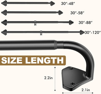 Black Wrap around Curtain Rods for Windows 28 to 48 Inch, 5/8 Inch Industrial Telescoping Blackout Curtain Rods for Bedroom & Outdoor