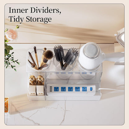 Hair Tool Organizer, Bathroom Sink Vanity Trays, Hair Dryer Holder with Detachable 3 Cups, Transparent Wave Design, Stylish & Durable, Ideal for Makeup, Vanity, Bathroom Counter Organizers and Storage