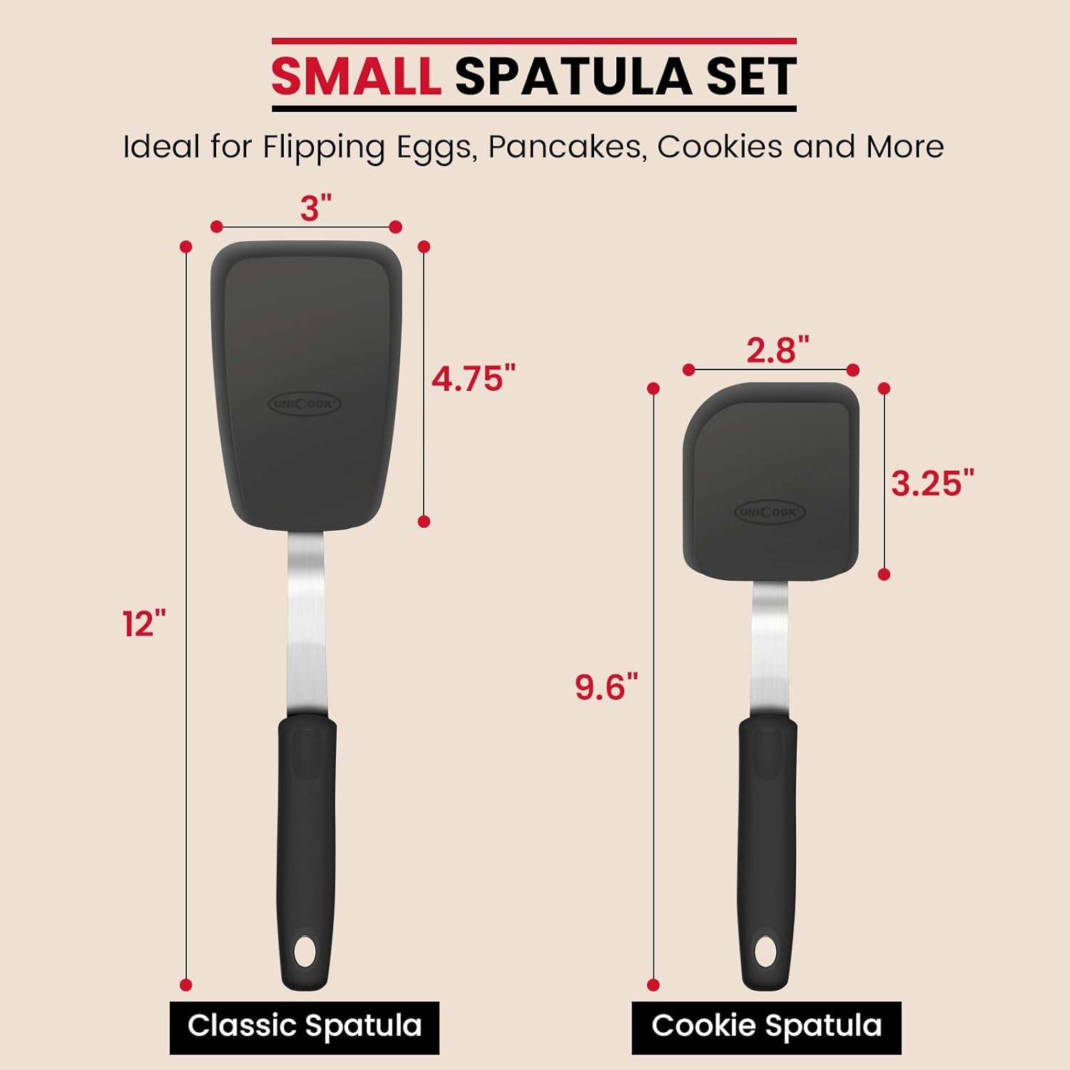 2-Piece Small Silicone Spatula Set, Heat-Resistant Kitchen Spatula Turner Set for Nonstick Cookware, Flexible Kitchen Utensils for Flipping Eggs, Pancakes, or Lifting Cookies and Brownies