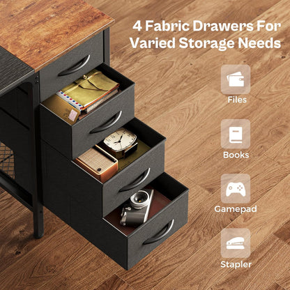 47-Inch Computer Desk with Four Drawers and Mesh Shelf, Versatile Office and Gaming Desk with Ample Storage for Home Office, Study, and Bedroom, Rustic Brown and Black Finish