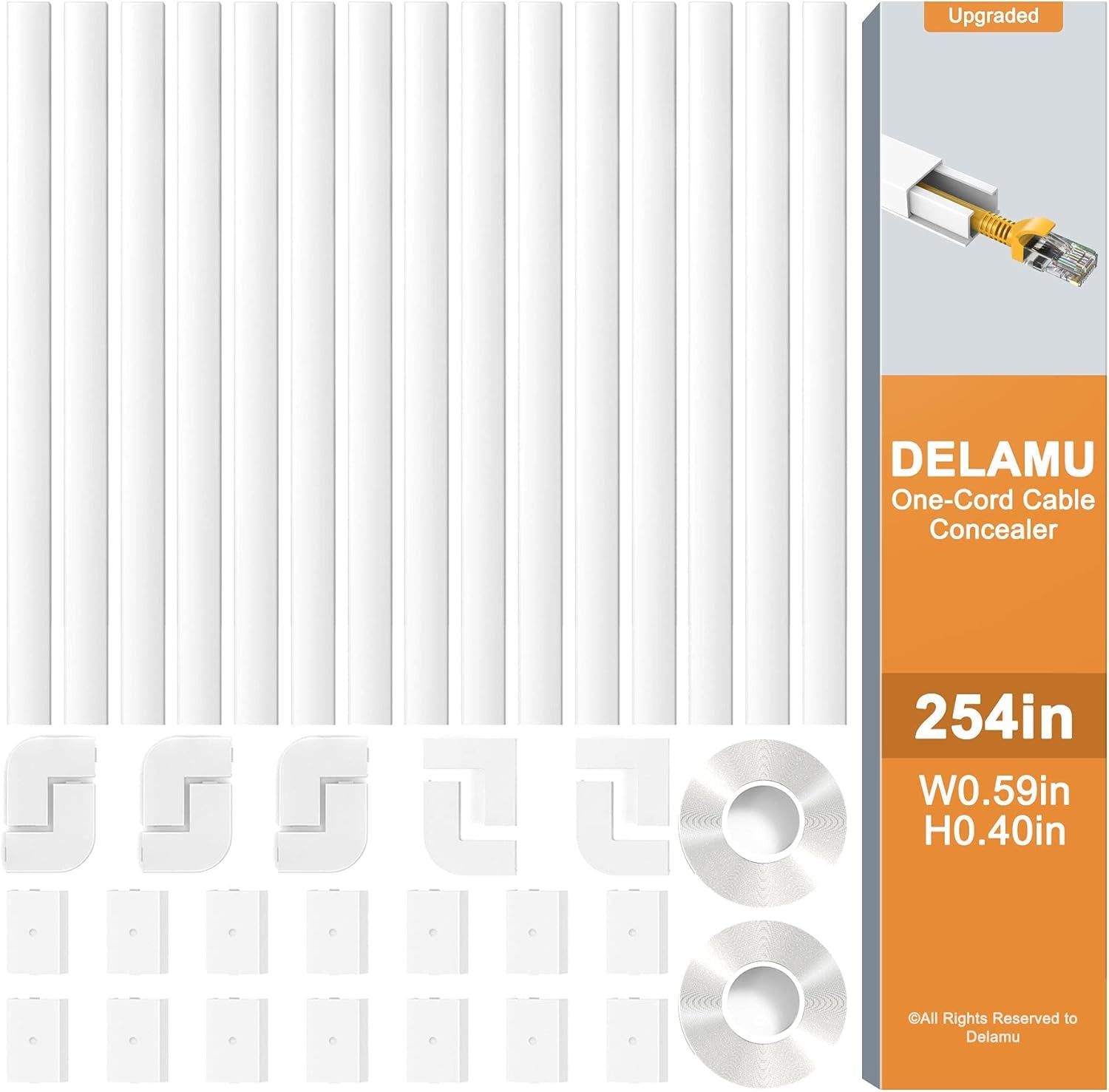 254In Cord Hider, One-Wire Cable Hider, Cable Covers for Cords on Wall, Easy-To-Install Cable Hiders for Mounted Tv, Cable Management Kit, L16.9In W0.59 H0.4In, White