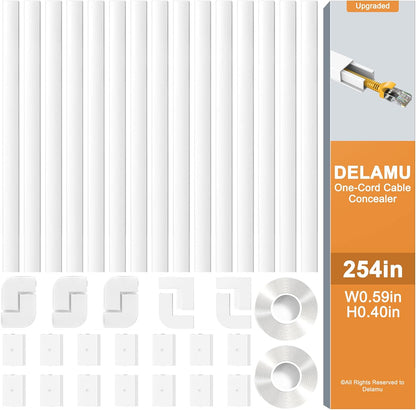 254In Cord Hider, One-Wire Cable Hider, Cable Covers for Cords on Wall, Easy-To-Install Cable Hiders for Mounted Tv, Cable Management Kit, L16.9In W0.59 H0.4In, White