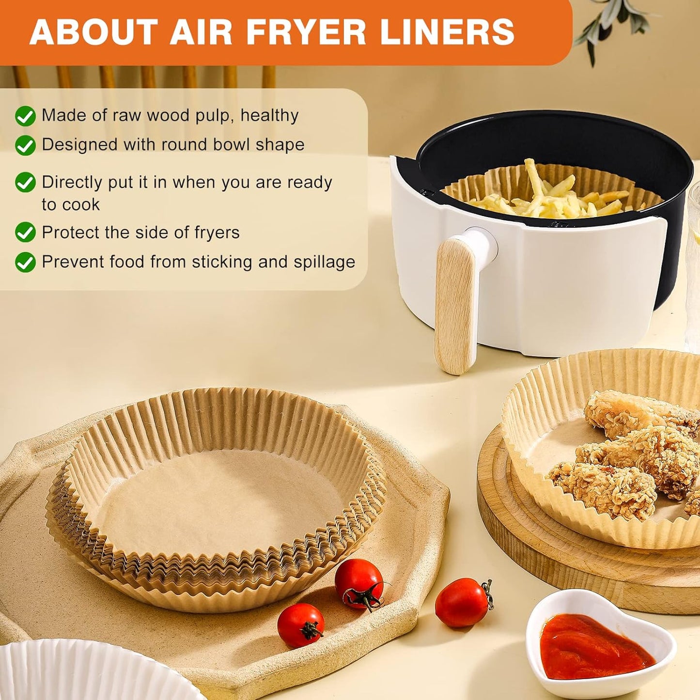 Small round Air Fryer Liners Disposable, 200 PCS 6.3" Air Fryer Paper Liners for Ninja AF101, Non-Stick and Oil Proof Baking Paper Liner for 2-4 Qt Airfryer Basket