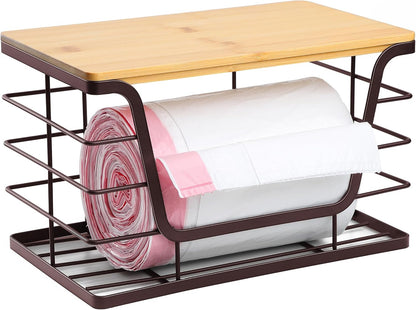 Storage Basket for Kitchen Pantry Organizers and Storage, Stainless Steel Extra Large Trash Bag Dispenser under Sink, Brown