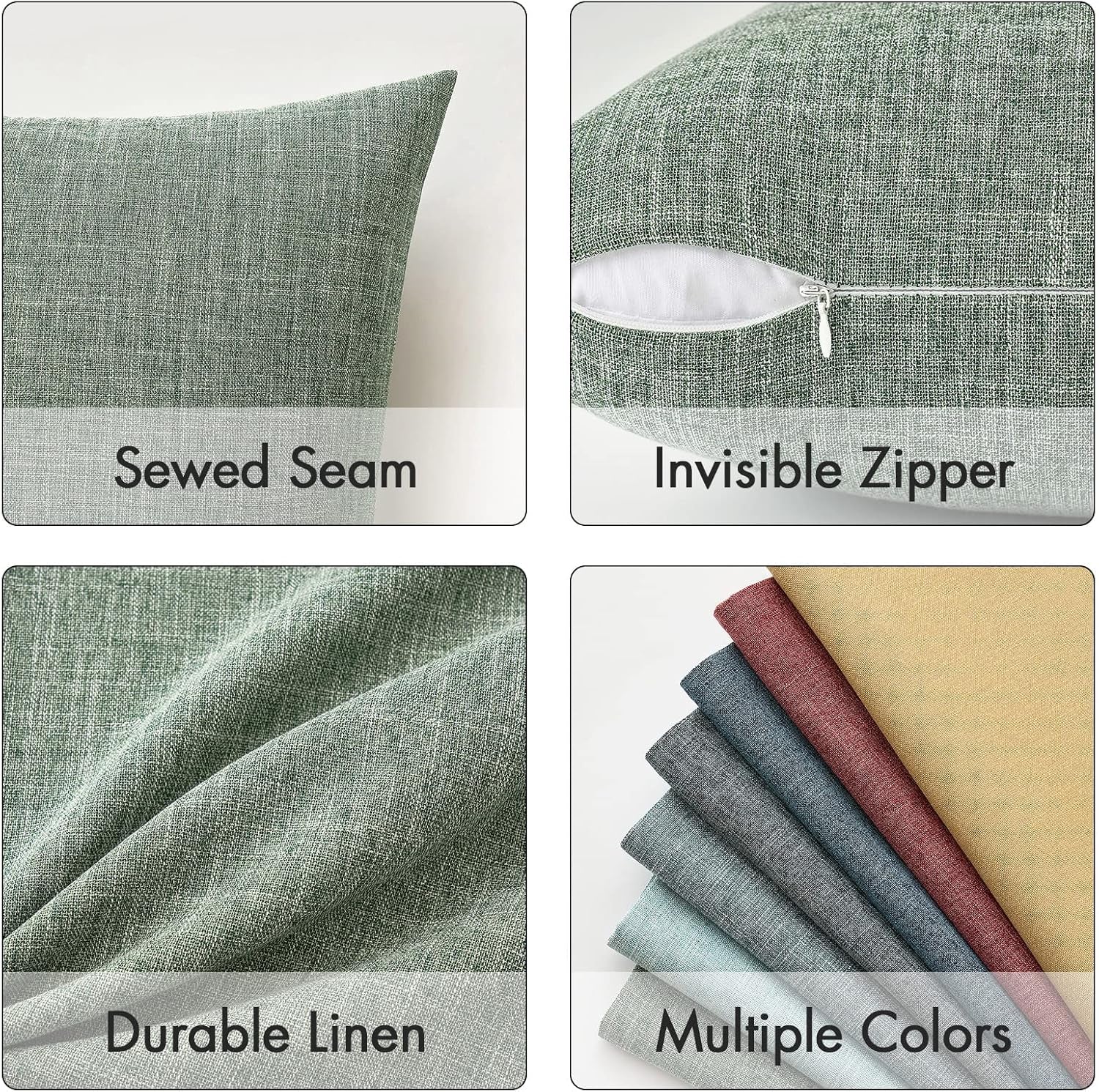 Set of 2 Sage Green Decorative Linen Burlap Pillow Covers for Farmhouse Boho Style, 16x16 Inch Accent Pillowcases for Sofa, Car, Couch, and Bedroom Decor