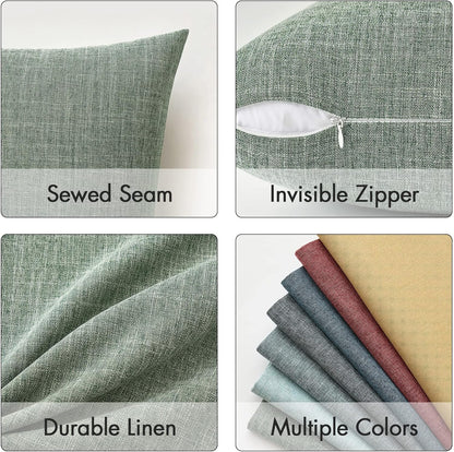 Set of 2 Sage Green Decorative Linen Burlap Pillow Covers for Farmhouse Boho Style, 16x16 Inch Accent Pillowcases for Sofa, Car, Couch, and Bedroom Decor