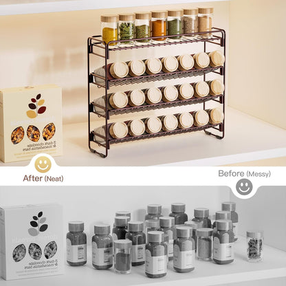4 Tier Spice Rack Organizer for Cabinet, Detachable Spice Rack for Countertop, Freestanding Spice Organization for Cabinet, Seasoning Organizer for Kitchen Pantry (13.4" Wx11.2 H, No Jars)