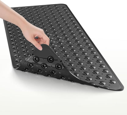 Shower Mat Non Slip 40 X 16 Inches, Shower Stall Mats with Suction Cups and Drain Holes, Non Slip Bath Mat for Tub for Elderly & Kids, Clear Black