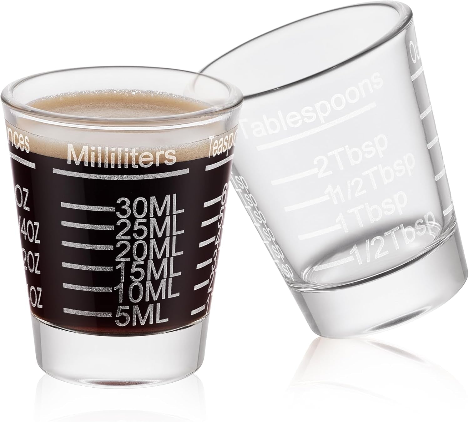 Ackers Shot Glasses Etching Scale Measuring Cup 2PACK Espresso Shot Glasses Liquid Heavy Glass 26-Incremental Measurement 1 OZ, 2 TBS, 6 TSP, 30 ML Kitchen Tools
