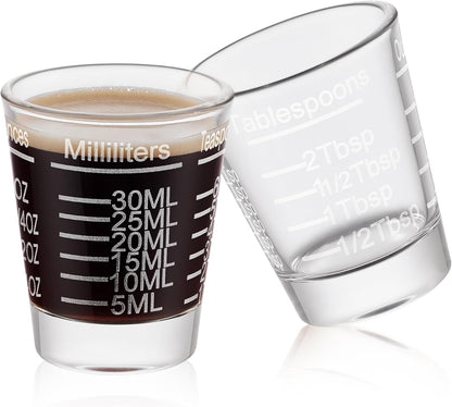 Ackers Shot Glasses Etching Scale Measuring Cup 2PACK Espresso Shot Glasses Liquid Heavy Glass 26-Incremental Measurement 1 OZ, 2 TBS, 6 TSP, 30 ML Kitchen Tools