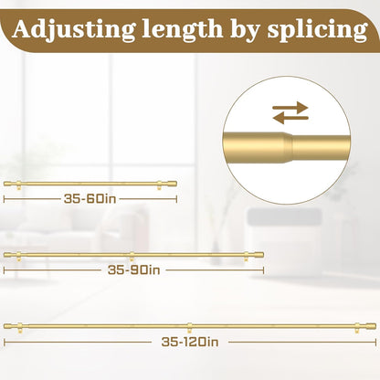 Curtain Rods for Windows 28 to 48-60 Inches, 5/8 Inch Gold Adjustable Small Curtain Rod Set with Brackets for Bedroom Living Room