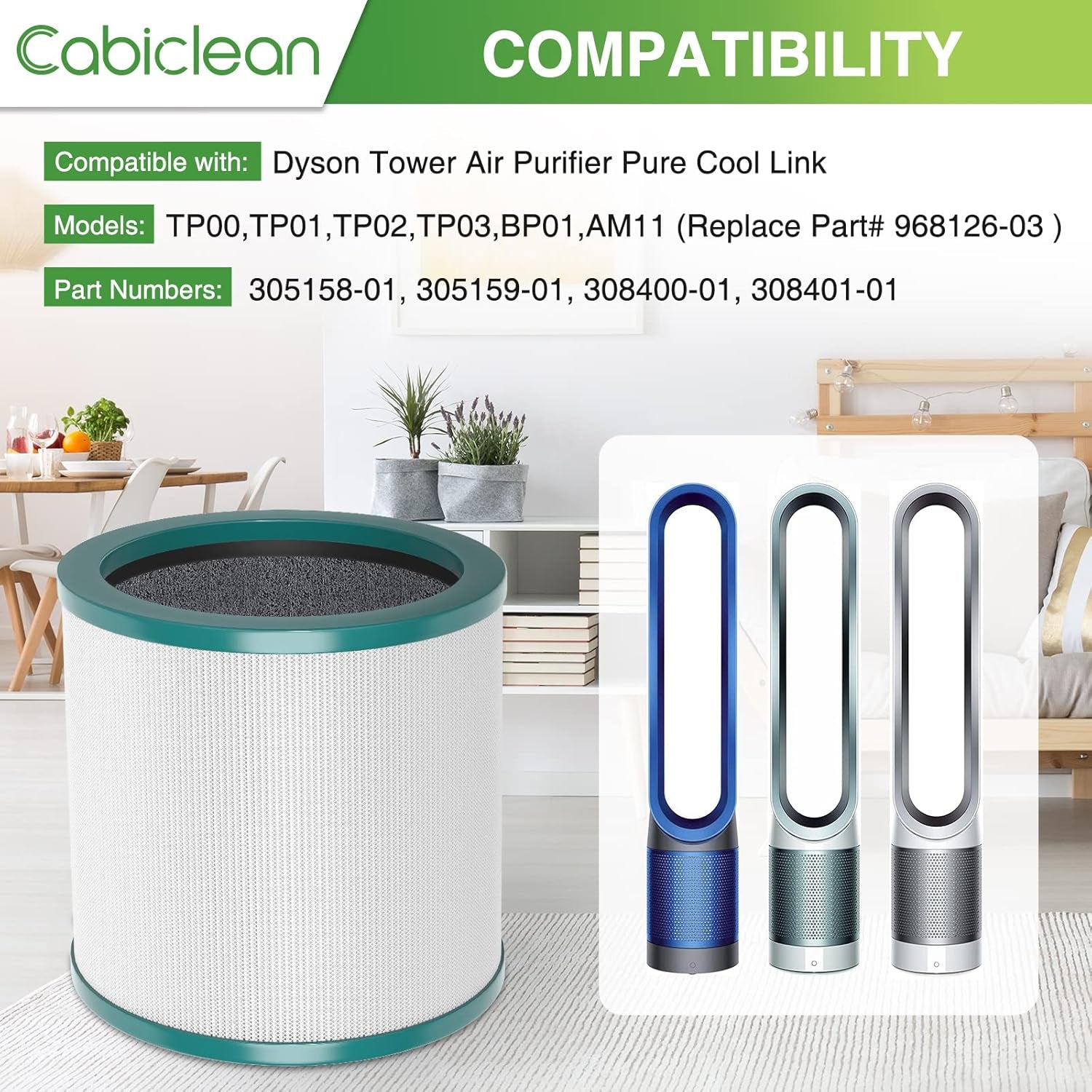 TP01 HEPA Filter Replacement Compatible with Dyson Tower Purifier Pure Cool Link TP01, TP02, TP03, AM11, BP01 Models, Replace Part 968126-03 (2 Pack)