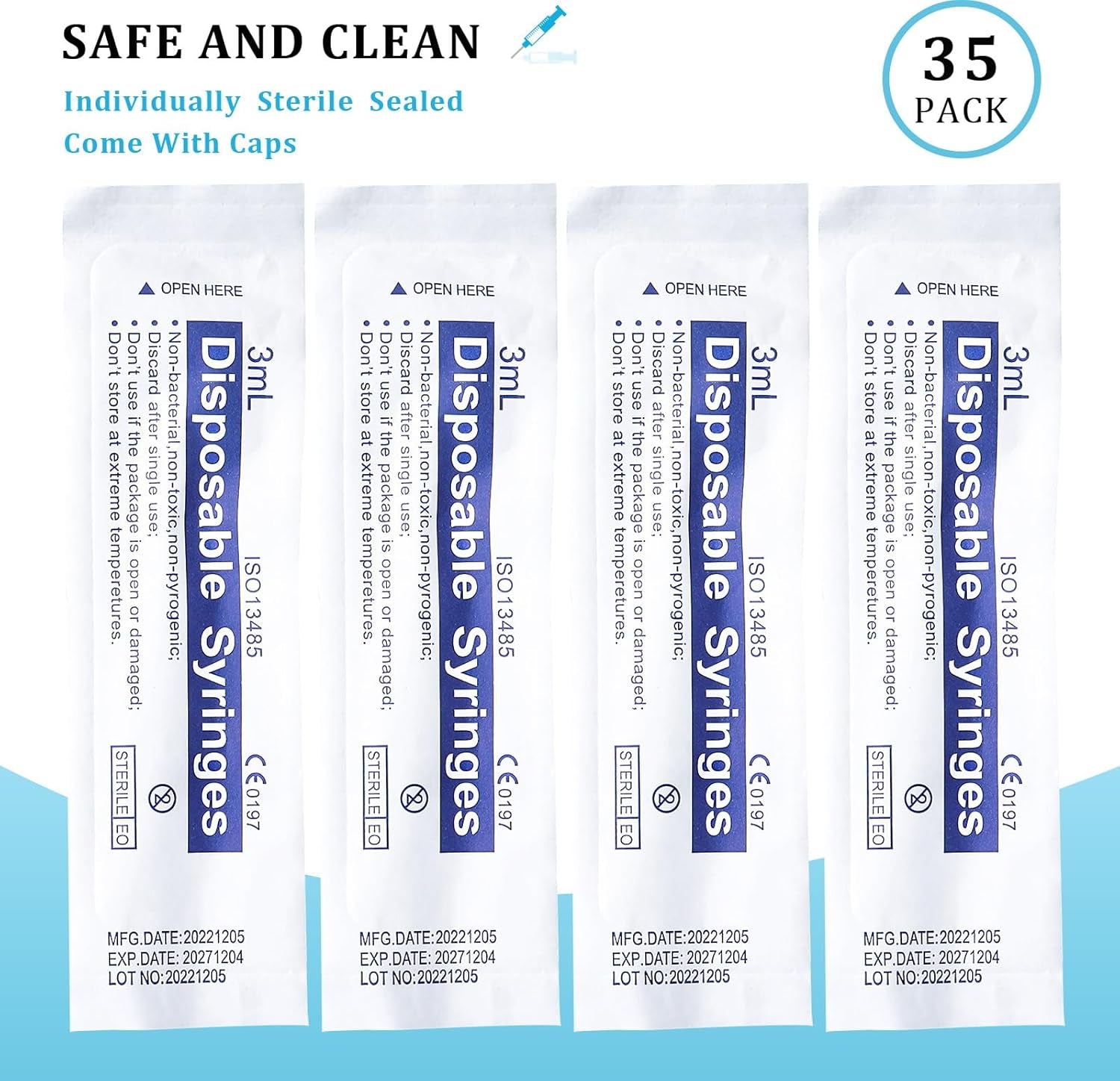 35 Pack 3Ml Plastic Syringe without Needle, Catheter Tip Individually Sealed for Liquid, Sterile - Syringes Tools for Feeding Pets, Measuring, Scientific Labs, Oil or Glue Applicatorc