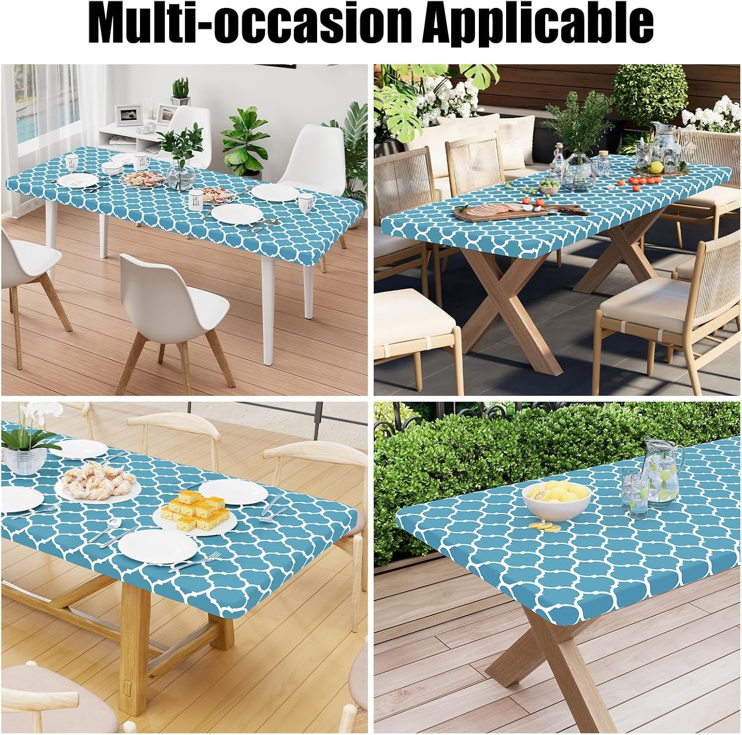 Rectangle Waterproof Picnic Table Cover with Elastic Fit, Durable Flannel-Backed Vinyl Protector for 6-Foot Tables, Ideal for Indoor and Outdoor Use (Light Blue, 30x72 Inches)