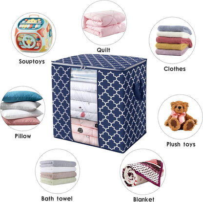 Storage Bags 3 Pack/100L Large Blanket Clothes Organization and Storage Containers for Comforters,Bedding, Foldable Organizer with Reinforced Handle, Clear Window, Sturdy Zippers,Blue