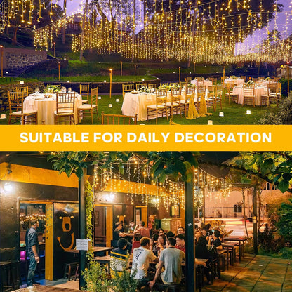 38.8FT Icicle Lights for Outside, 400 LED Icicle Christmas Light Outdoor Indoor Plug In, Warm White Curtain String Lights for Wedding House Patio Party Fireplace Holiday Decorations