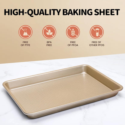 Quarter Sheet Pan, Baking Sheet, Cookie Sheets for Baking with Square Texture Pattern, Thicker Carbon Steel Non-Stick Baking Pan Tray