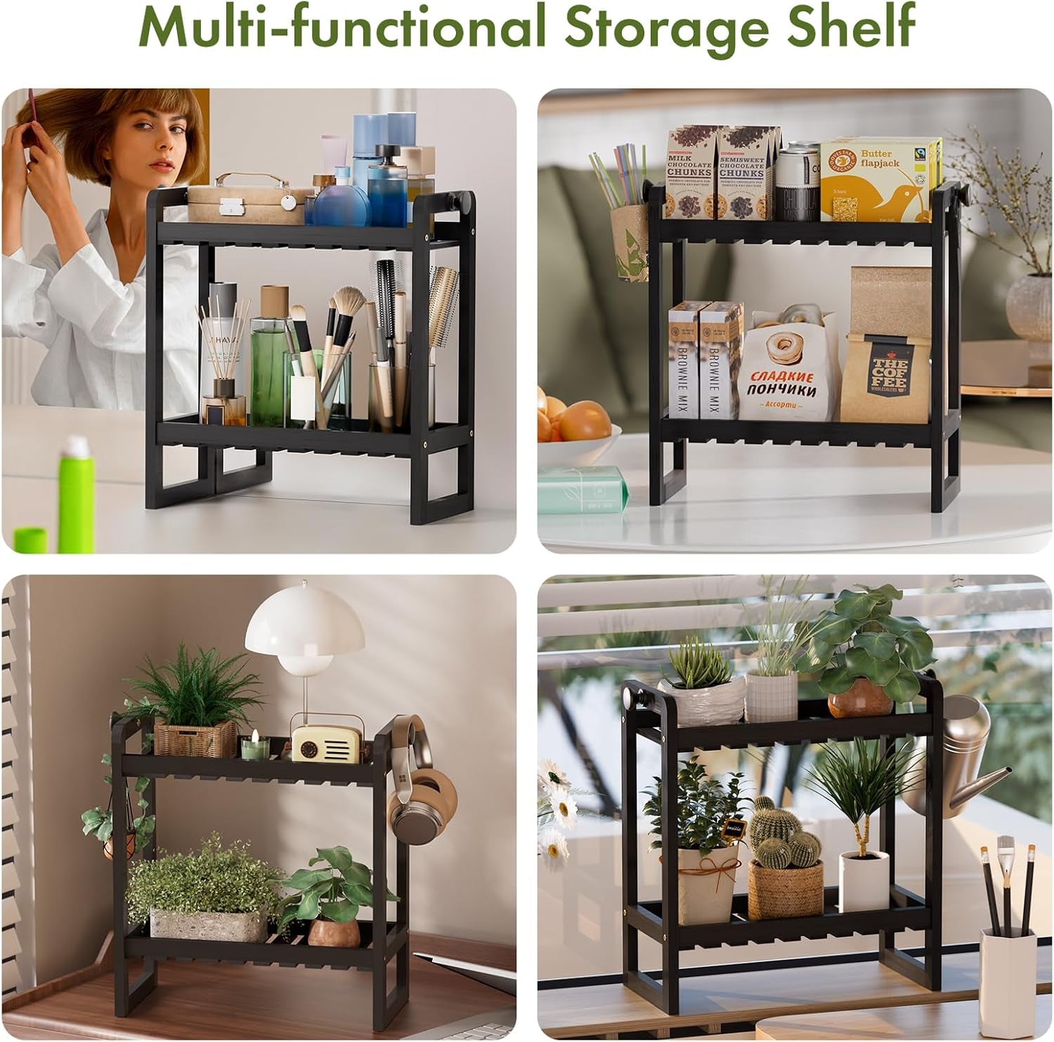 Bamboo over the Toilet Storage Shelf - 2-Tier Bathroom Organizers and Storage Shelves, 2 in 1 Dual Stable above over Toilet Bathrooms Shelf Home Storages Rack for Small Bathroom, Black