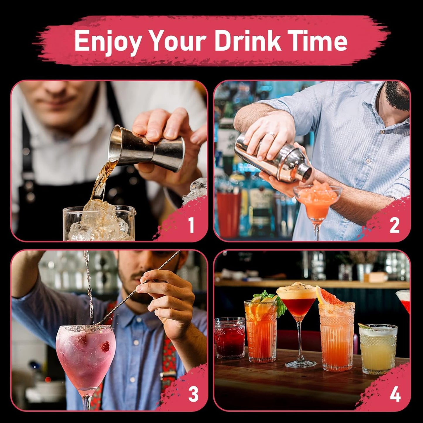 25 oz Professional Cocktail Shaker Set - Includes Martini Shaker, Margarita Mixer, Measuring Jigger, and Mixing Spoon - Premium 18/8 Stainless Steel Bar Tools for Mixology