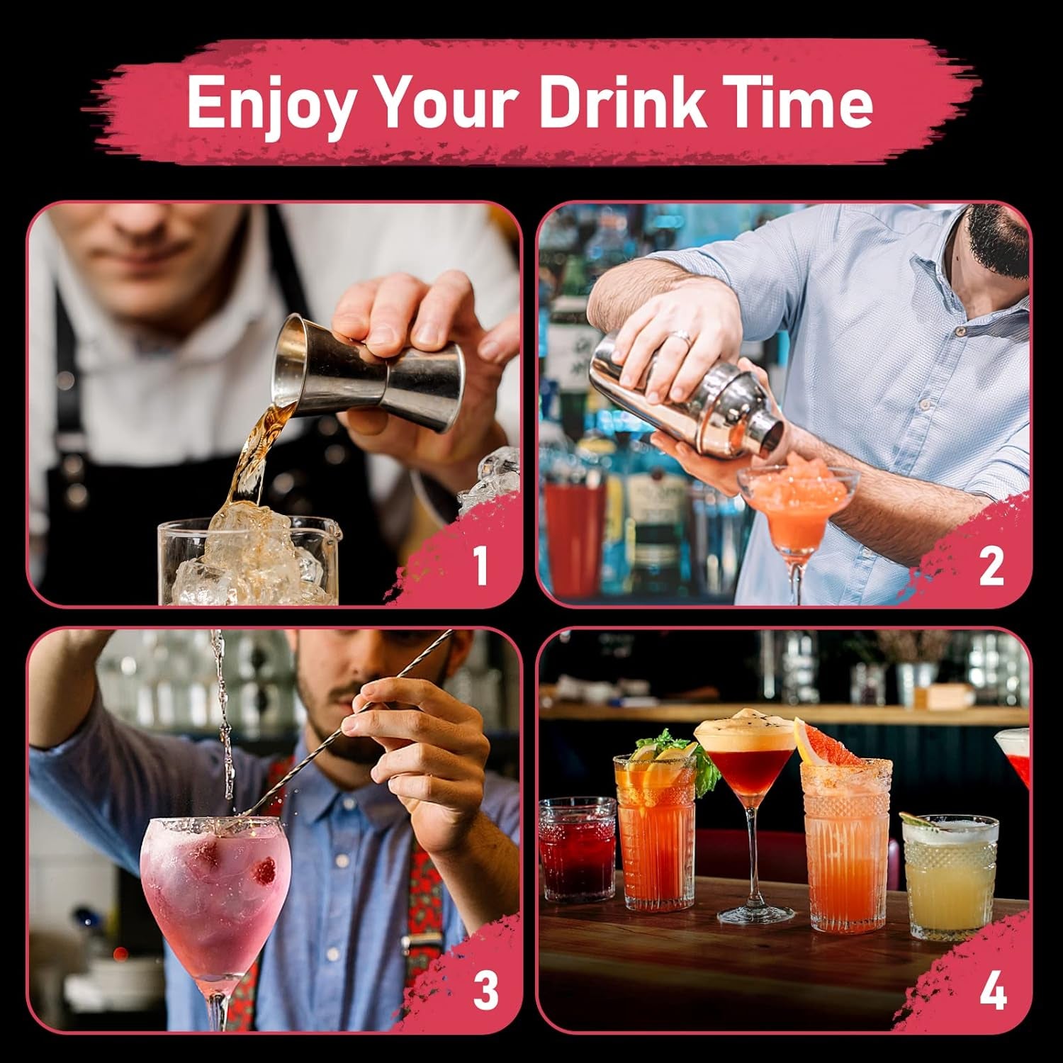 25 oz Professional Cocktail Shaker Set - Includes Martini Shaker, Margarita Mixer, Measuring Jigger, and Mixing Spoon - Premium 18/8 Stainless Steel Bar Tools for Mixology