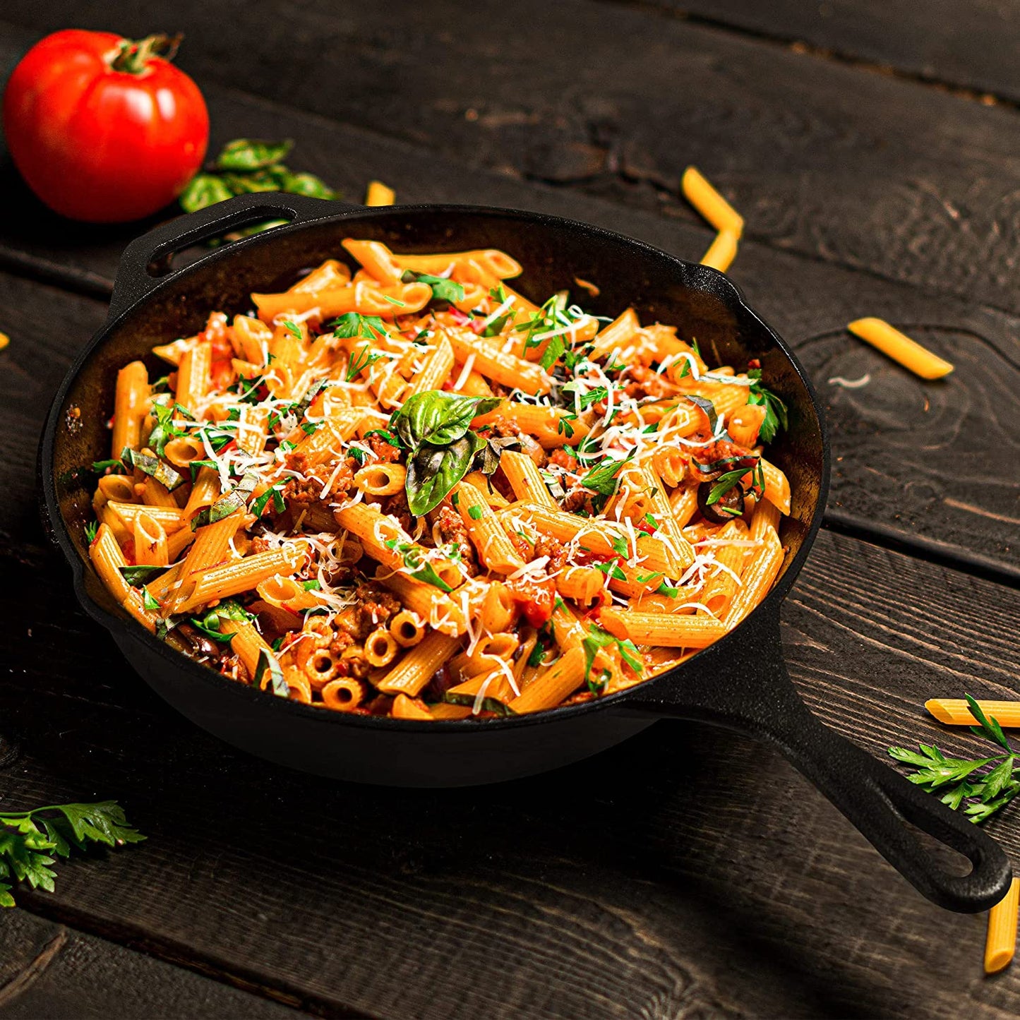 Cast Iron Frying Pan 12 Inch, Cast Iron Chefs Pan, Pre Seasoned Skillet, Safe Grill Cookware for Indoor & Outdoor Use, Black