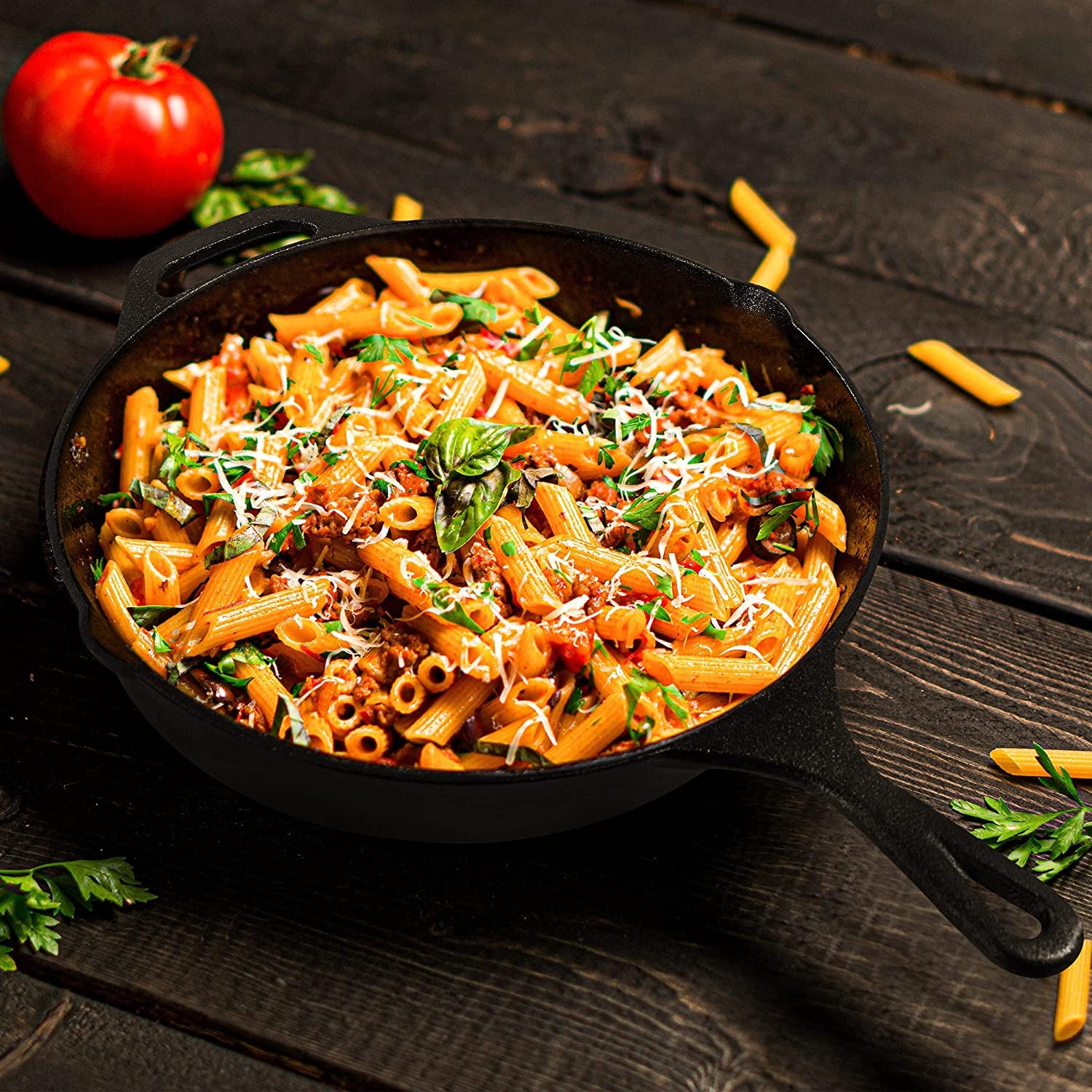 Cast Iron Frying Pan 12 Inch, Cast Iron Chefs Pan, Pre Seasoned Skillet, Safe Grill Cookware for Indoor & Outdoor Use, Black