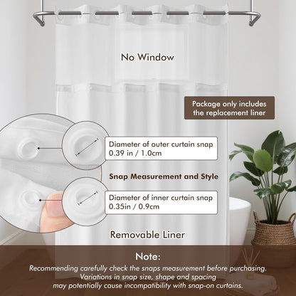 Fabric Snap-In Shower Curtain Liner Replacement, Removable & Washable, Hotel Style, 70X54, White