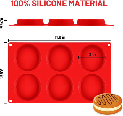 Muffin Top Pan, Silicone Molds for Breakfast Sandwiches, English Muffins, Whoopie Pies, Corn Bread, Egg Bites, Tarts - 2 Pack Red