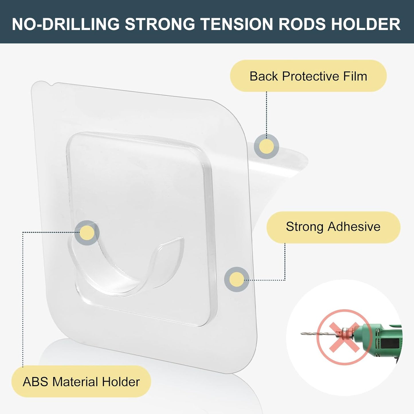 Adhesive Curtain Rod Holder,  Tension Rod Holder, No Drilling Transparent Small Tension Rod Bracket (Only for Tension Rods within 1" Diameter at Both Ends) (6 Pack)