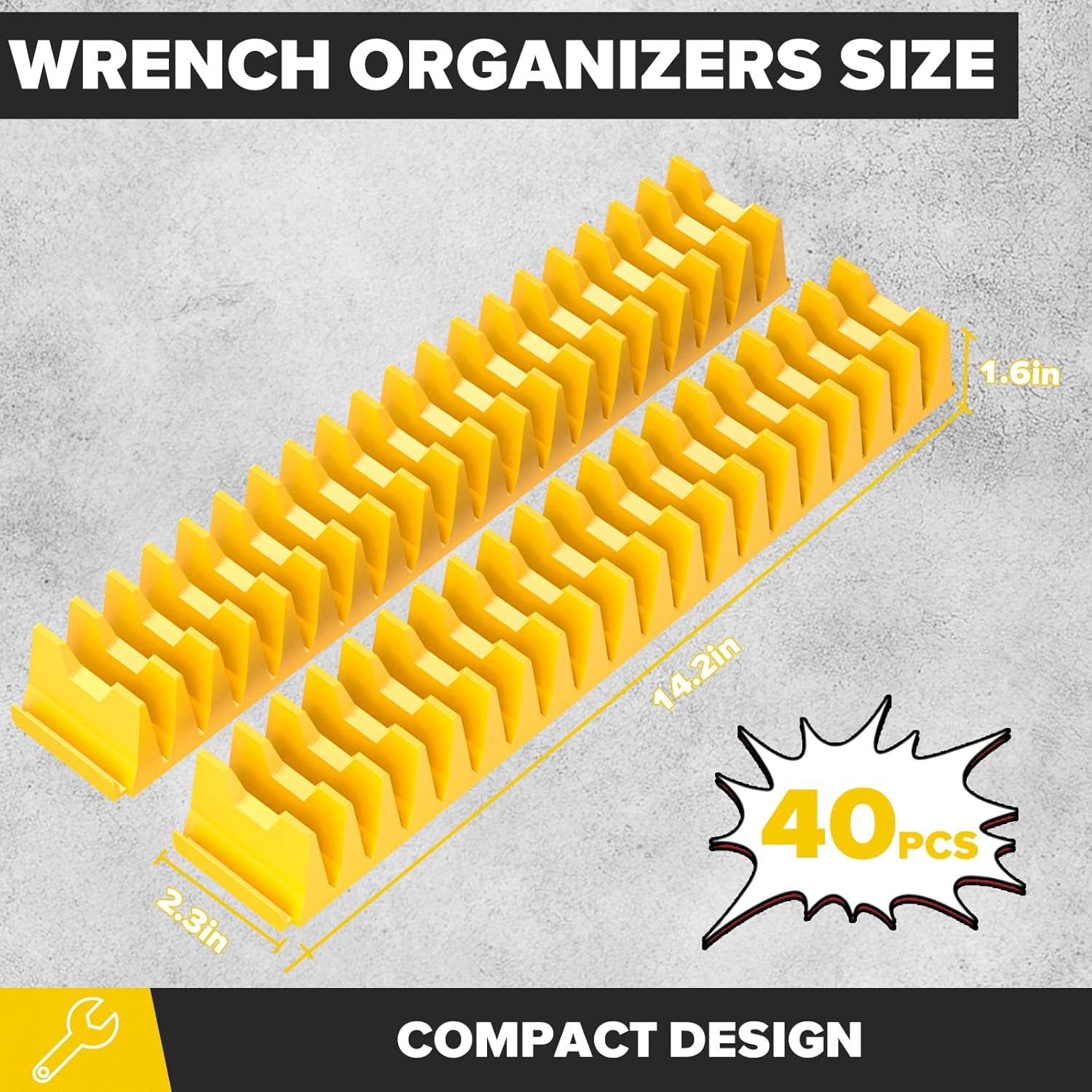 40PCS Modular Wrench Organizer Wrench Holder - Wrench Tool Organizers for Tool Drawer Storage, Wrench Storage Set with Metric & SAE Label, Wrench Rack Tool Gift for Professional Mechanics, Yellow