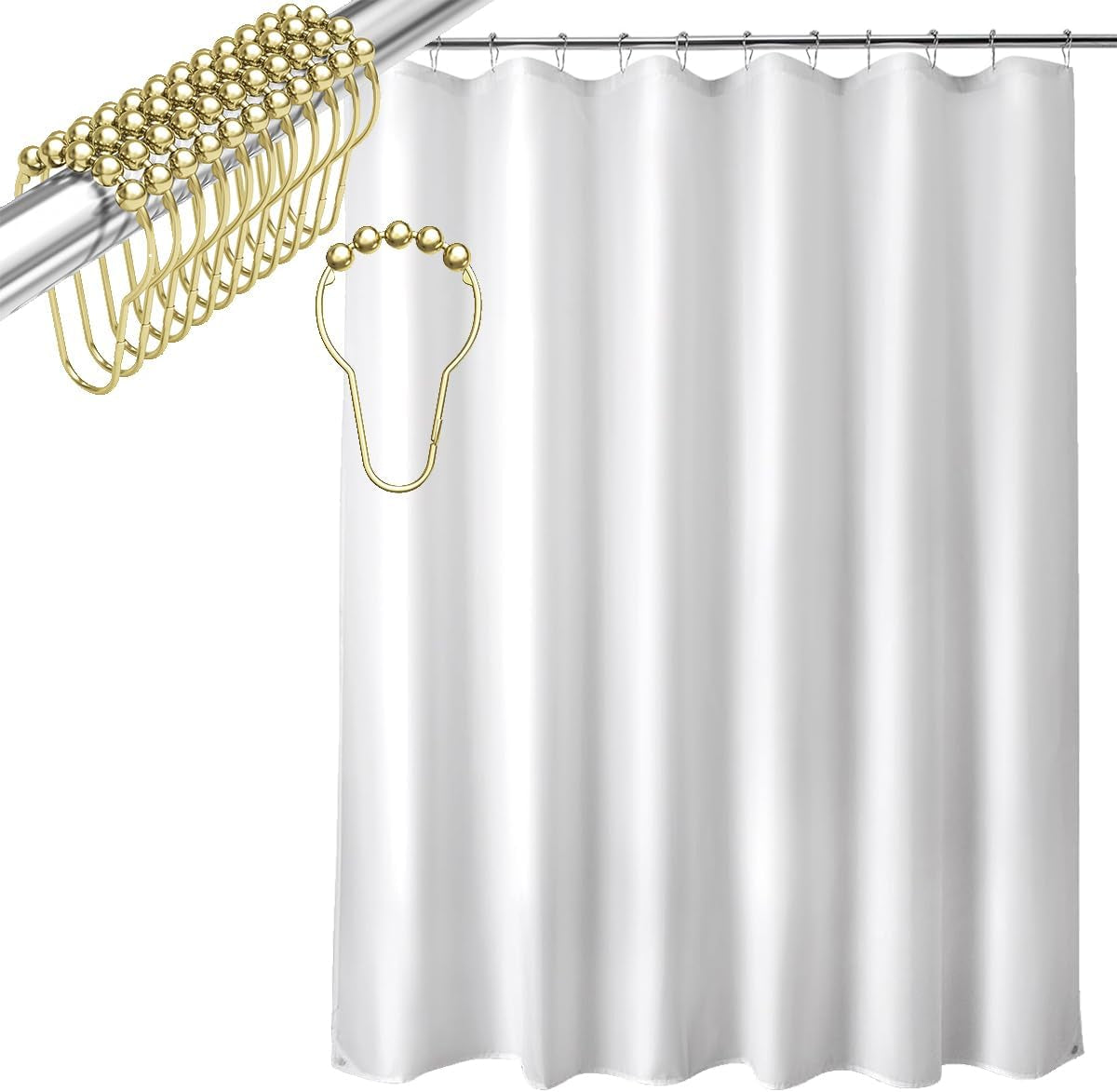 70X72 Inches Fabric Shower Curtain Liner and Gold Shower Curtain Rings