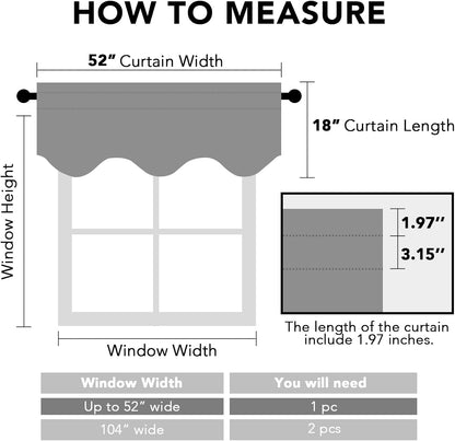 2 Panels Blackout Curtain Valances for Kitchen Windows/Living Room/Bathroom Privacy Protection Rod Pocket Decoration Scalloped Winow Valance Curtains, 52" W X 18" L, Black