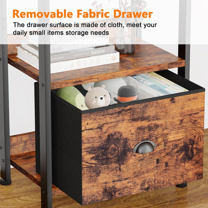 5 Tier Bookshelf with Drawer & Console Table with Charging Station, 3 Drawers and LED Light