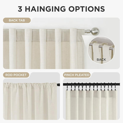 Linen Curtains 96-Inch Length, 2-Panel Set, Light Filtering Drapes for Living Room and Bedroom, 52-Inch Width with Rod Pocket and Back Tab (Ivory on Linen)