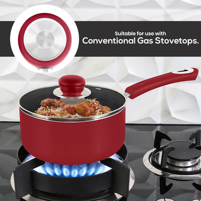 Nonstick Stock Pot Saucepan Set with Lids, 1 Quart and 2 Quarts Multipurpose Stock Pots Set for Home, Kitchen or Restaurant, Red & Black